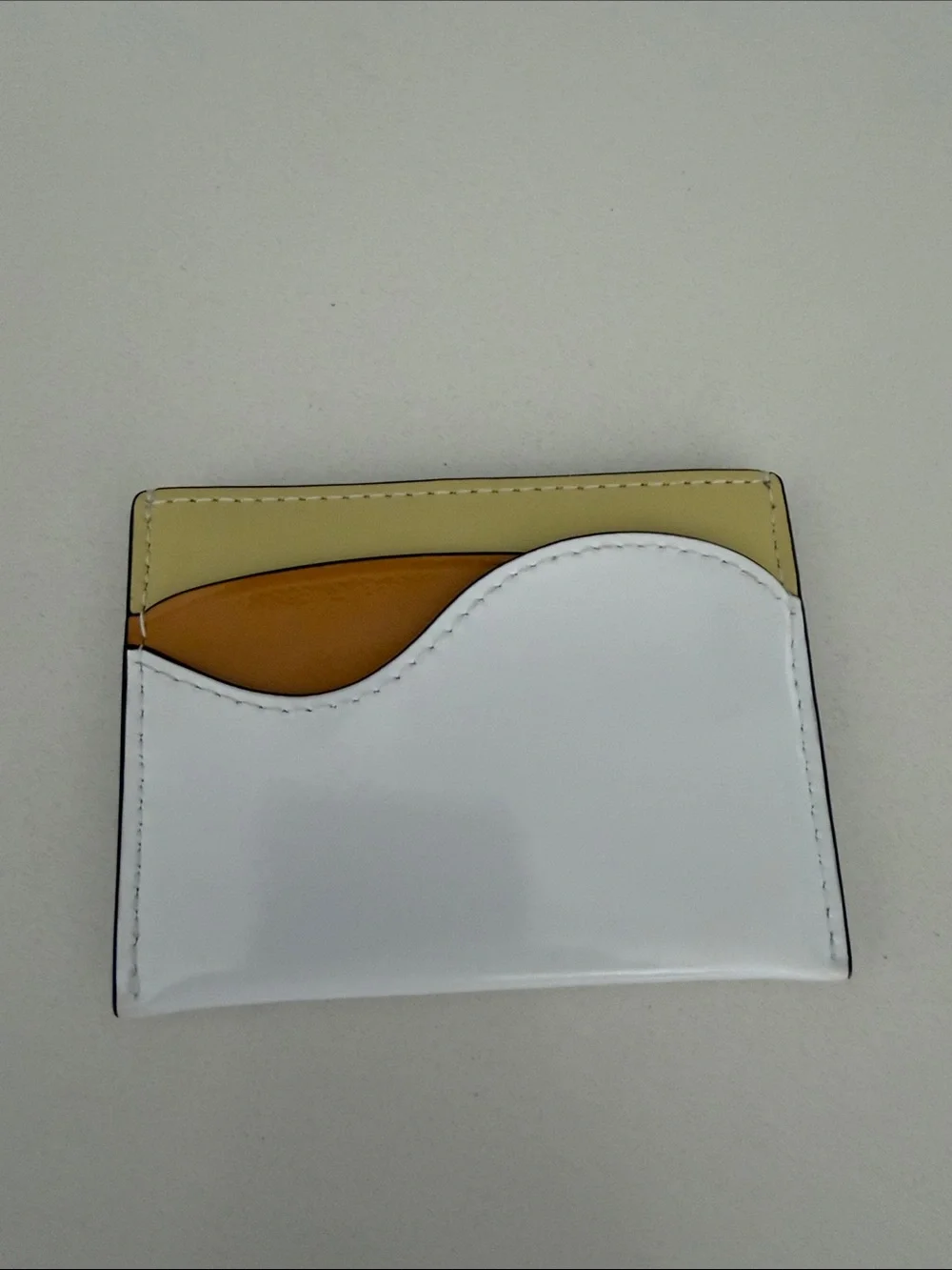 Tory Burch White, Yellow & Tan Leather Cardholder with Logo